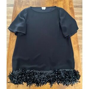 Kate Spade Black Dress Sequin Fringe Cocktail Party Mini Women's Size L EUC